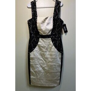 NWT Jax Cocktail Dress Stretch Ivory & Black Lace Sequins Bodycon Size 14